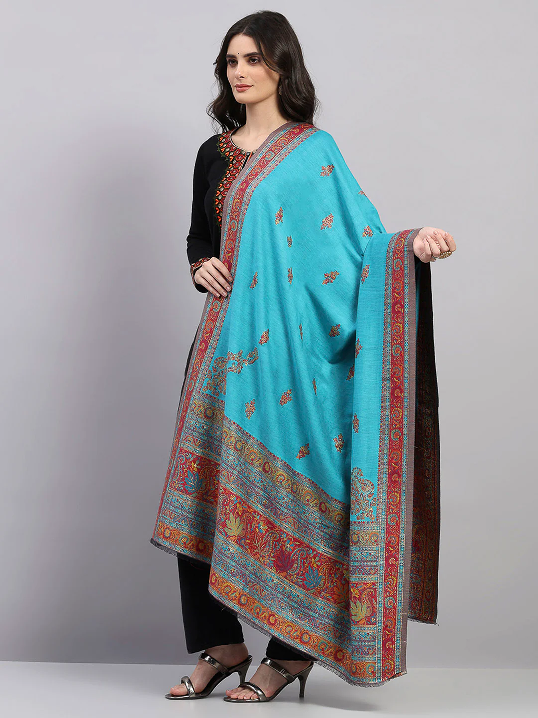 Women Multicolor Printed Wool Blend Shawl - Image 3