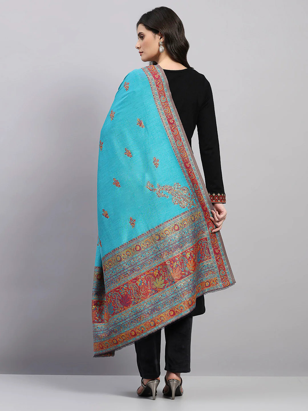 Women Multicolor Printed Wool Blend Shawl - Image 5