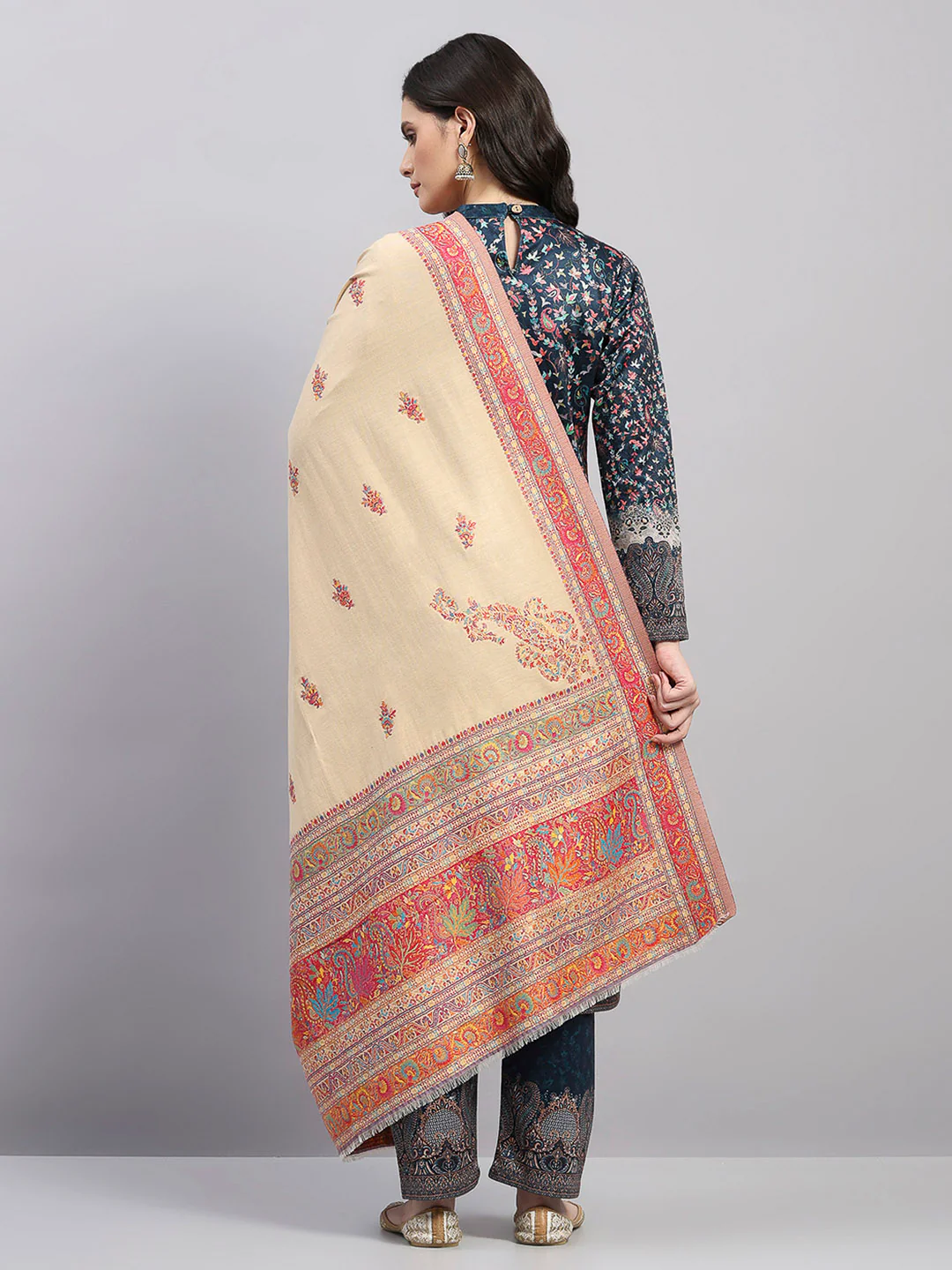 Women Multicolor Printed Wool Blend Shawl - Image 5