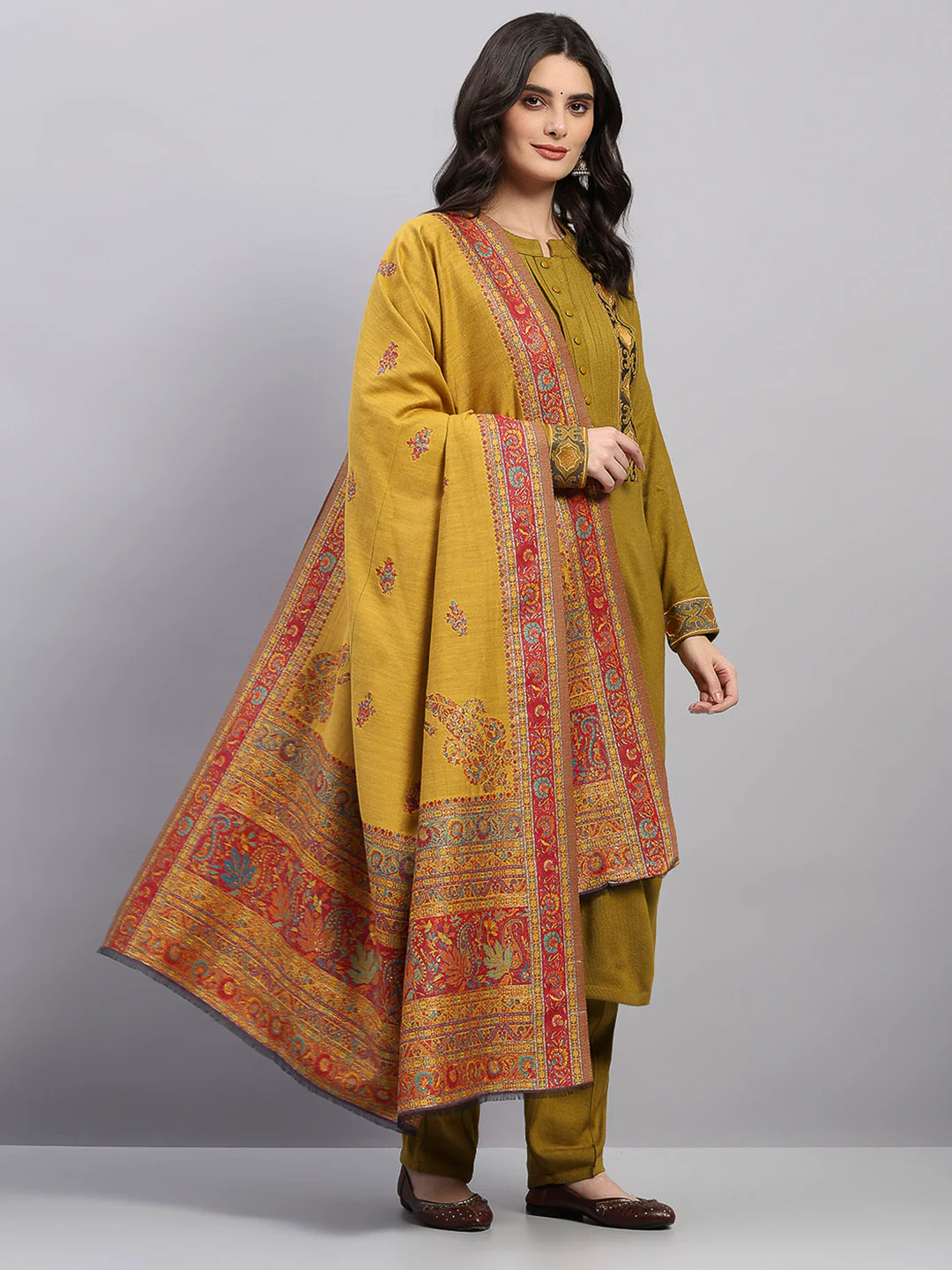 Women Multicolor Printed Wool Blend Shawl - Image 4