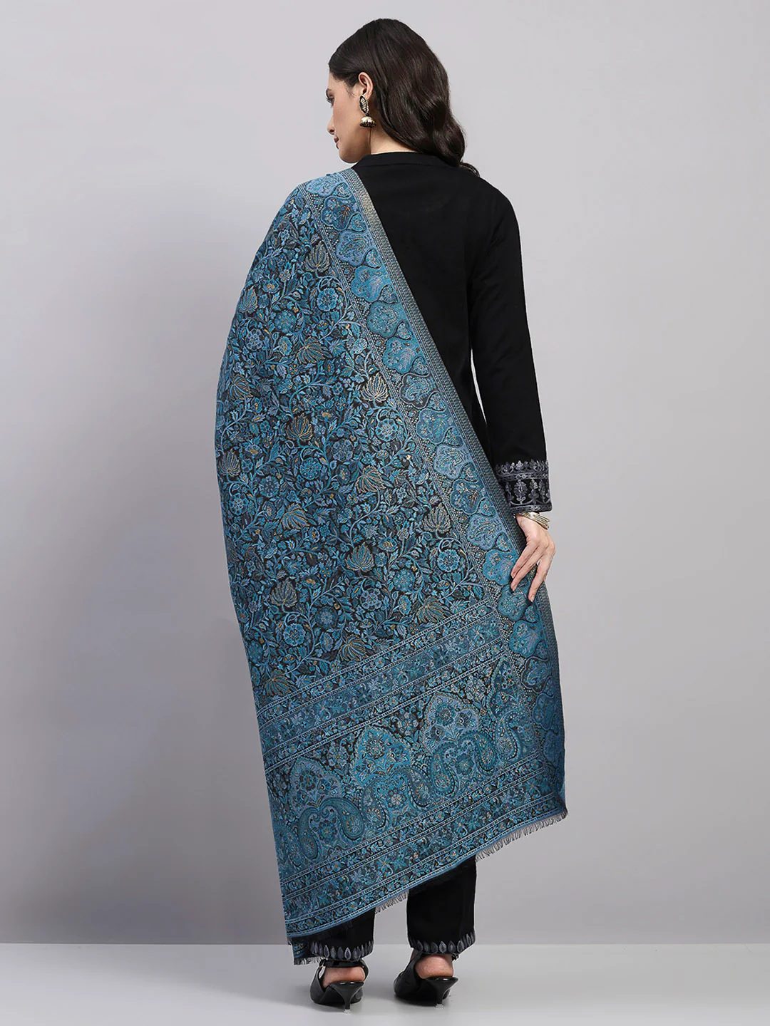 Women Multicolor Printed Wool Blend Shawl - Image 5