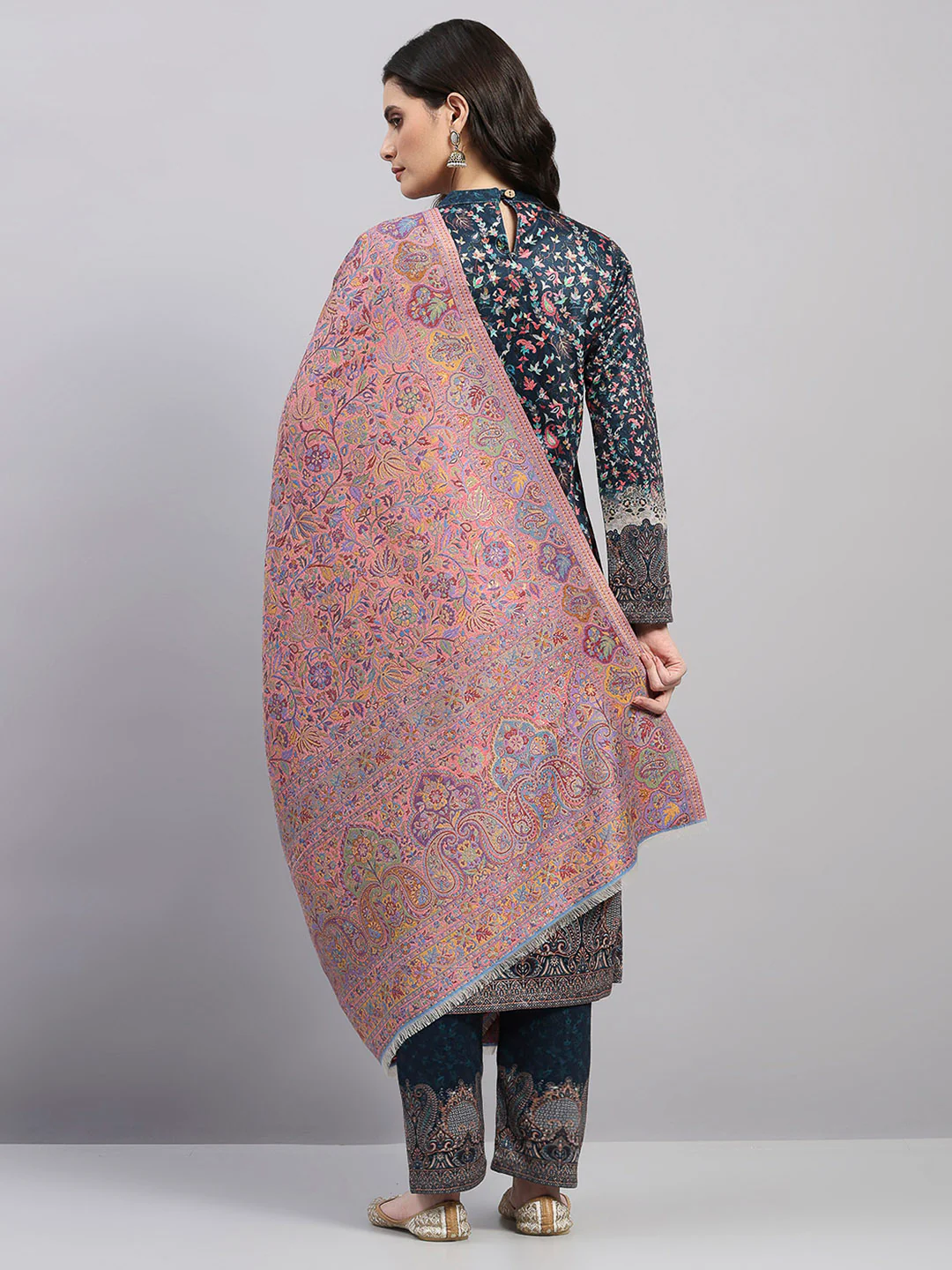Women Multicolor Printed Wool Blend Shawl - Image 5