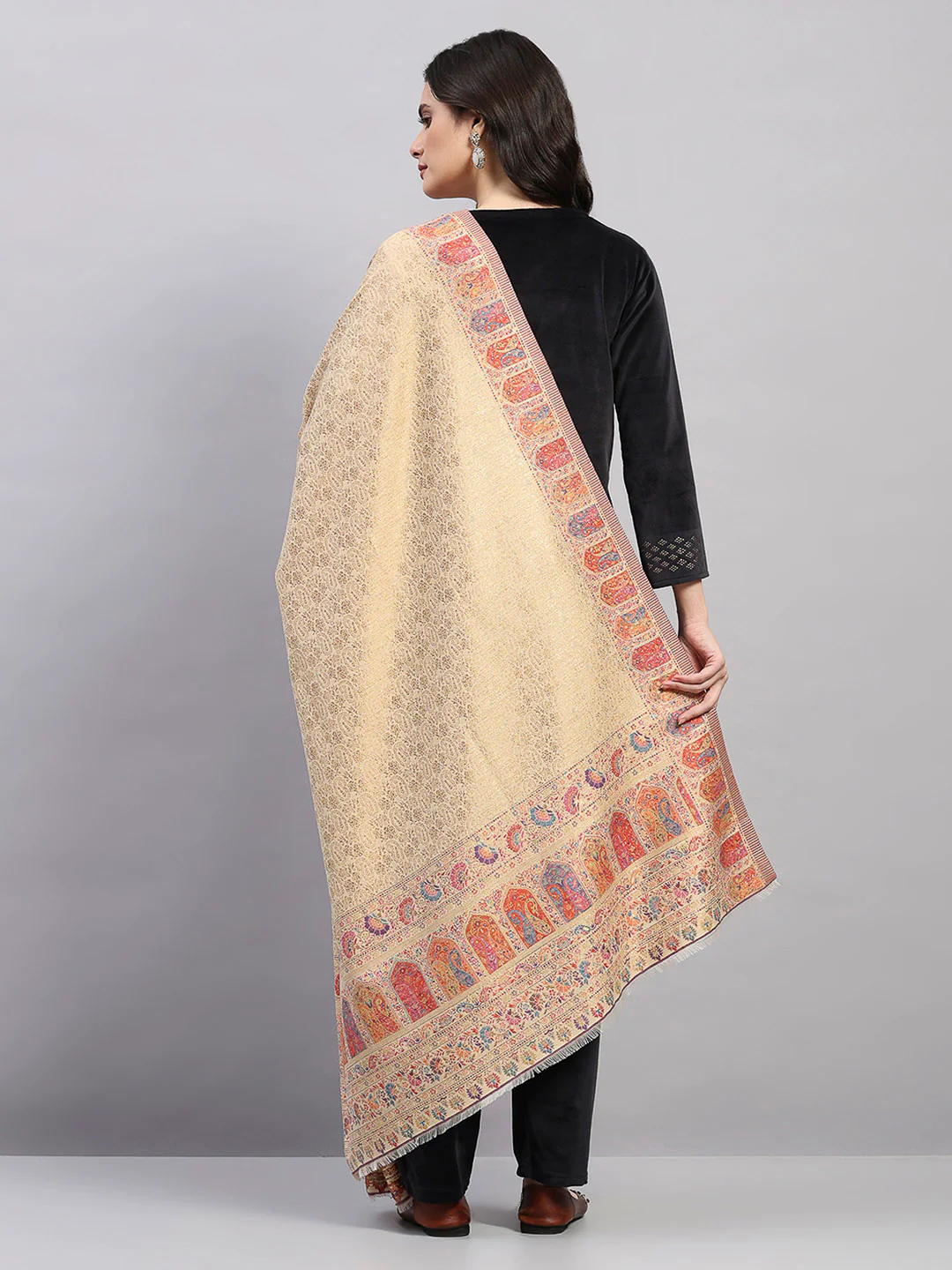 Women Multicolor Printed Wool Blend Shawl - Image 5