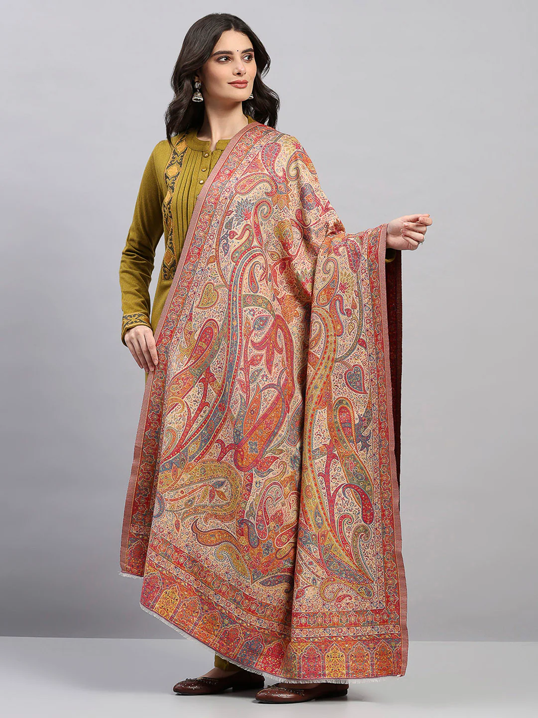 Women Multicolor Printed Wool Blend Shawl - Image 3