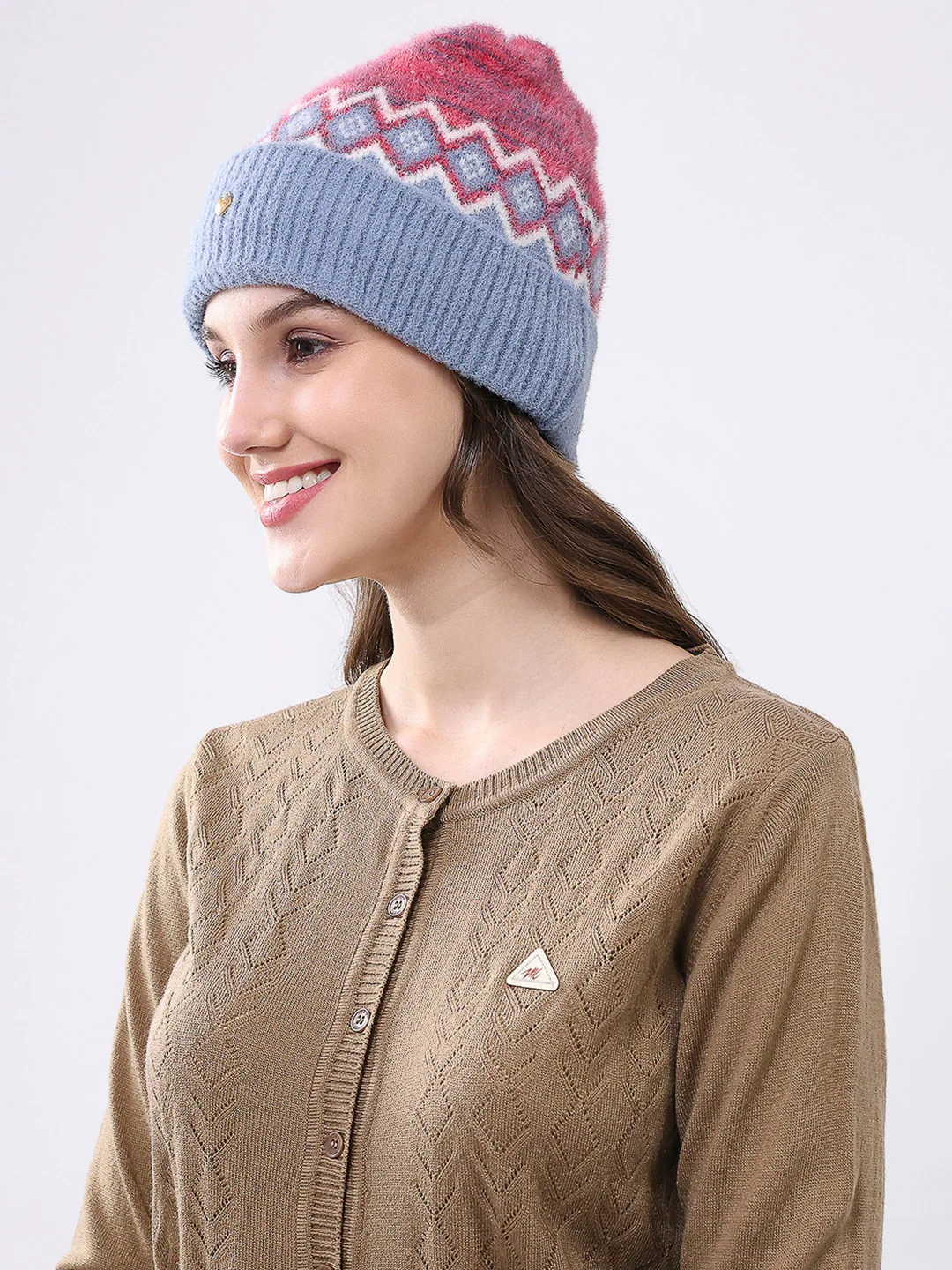 Women Multicolor Self Design Blend Wool Cap - Image 3