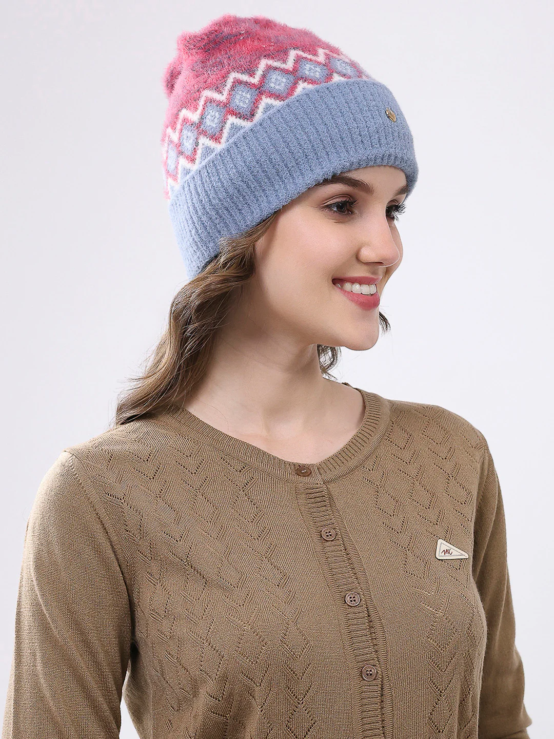 Women Multicolor Self Design Blend Wool Cap - Image 4