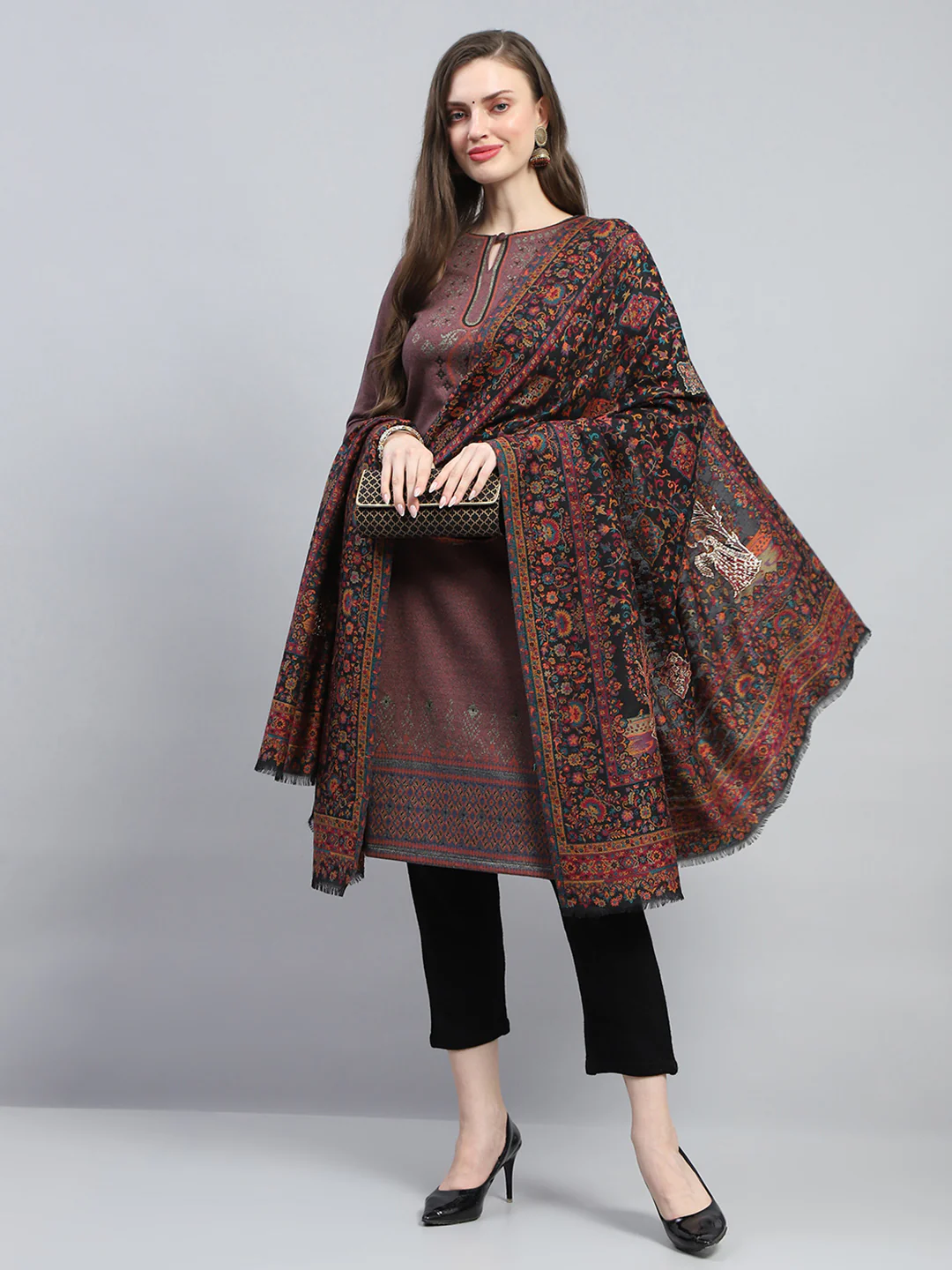 Women Multicolor Self Design Reversible Shawl - Image 5