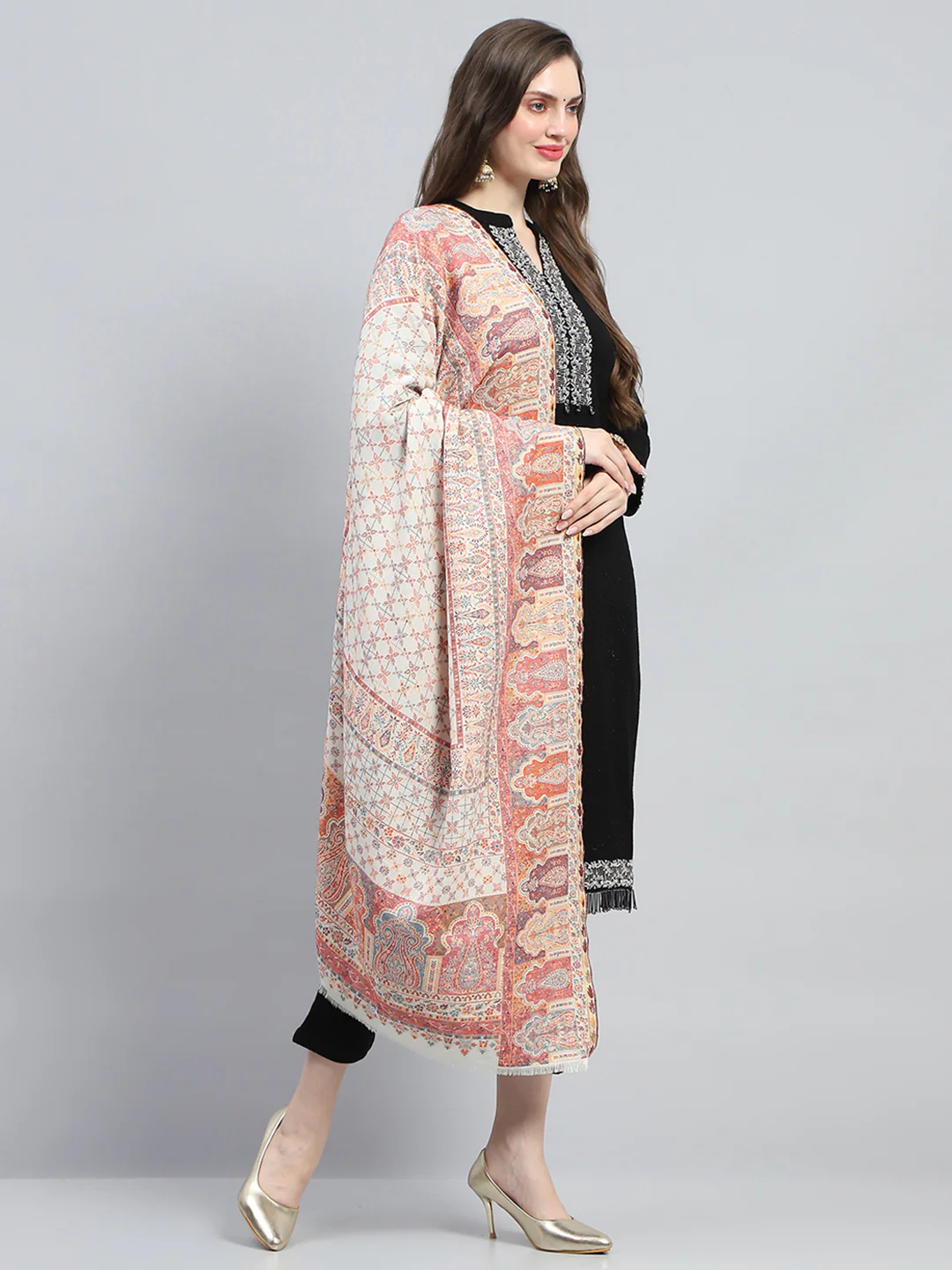 Women Multicolor Self Design Reversible Shawl - Image 4