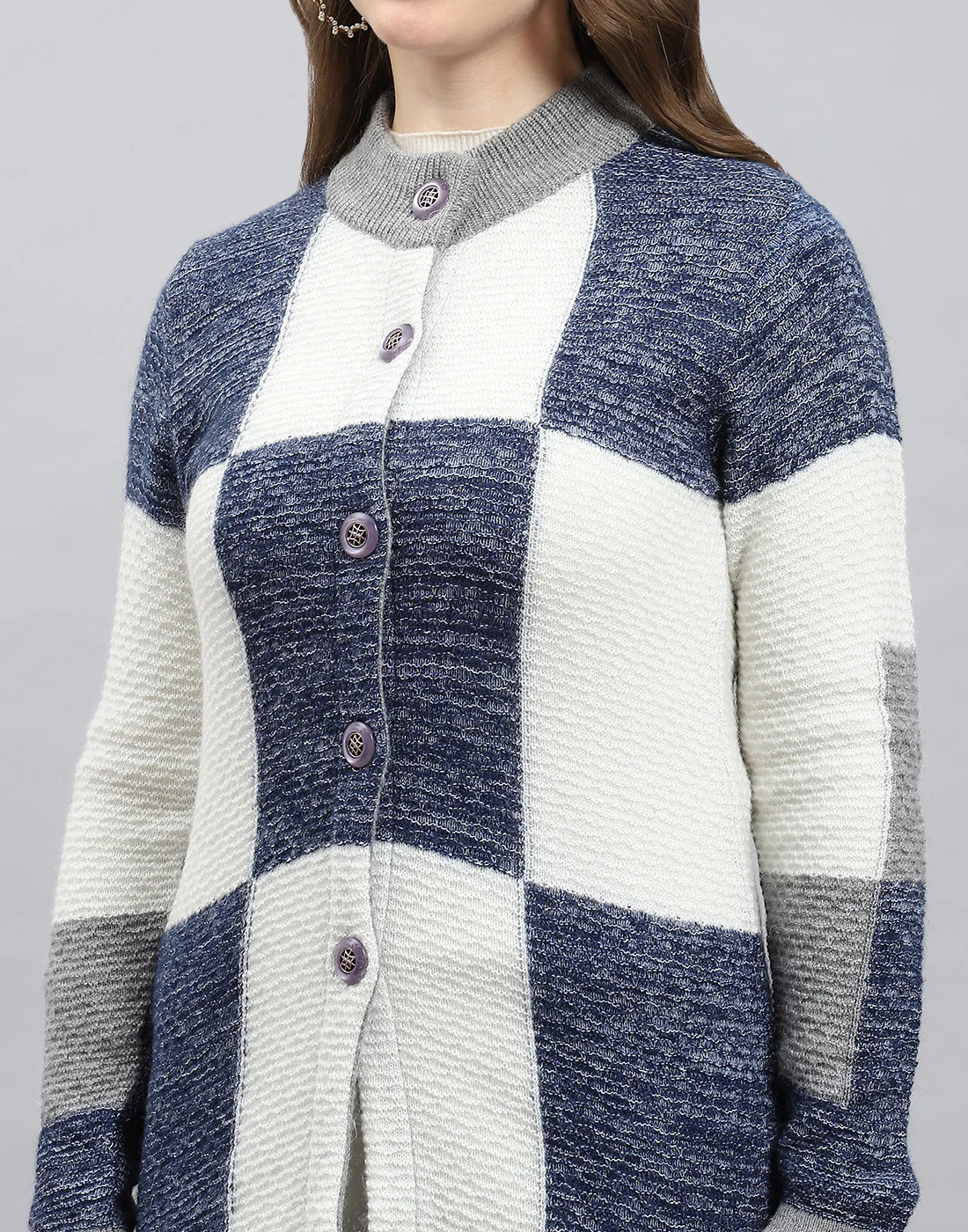 Women Multicolor Self Design Round Neck Full Sleeve Knitted coat - Image 6
