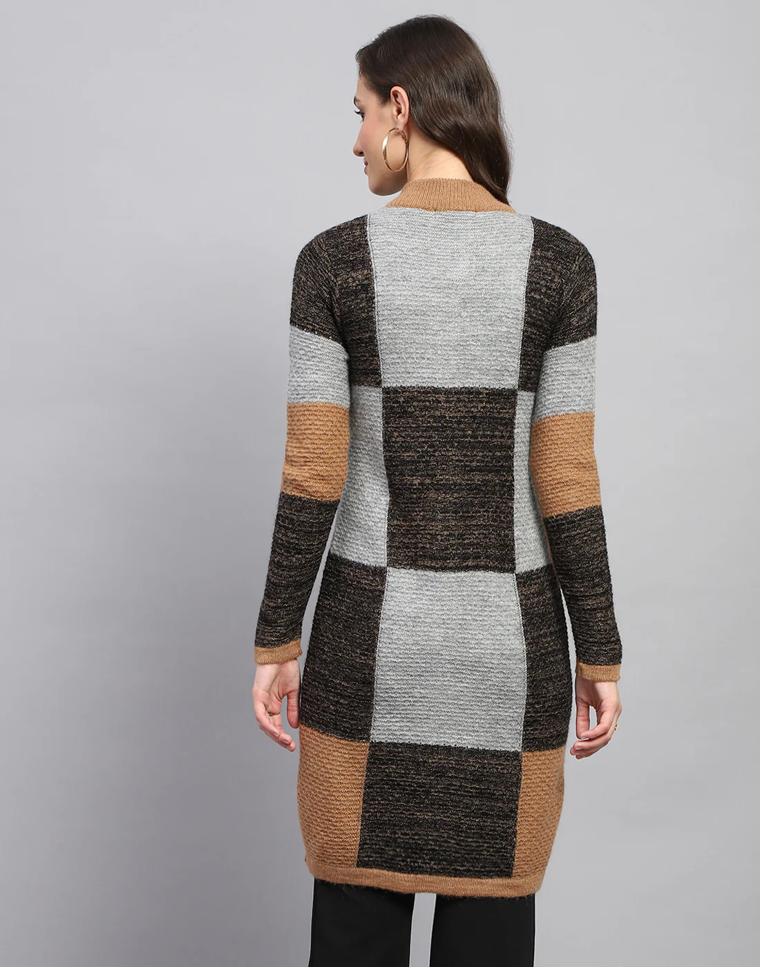 Women Multicolor Self Design Round Neck Full Sleeve Knitted coat - Image 5