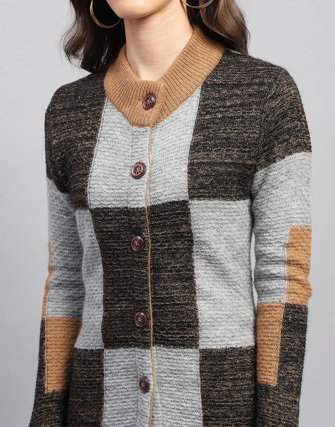 Women Multicolor Self Design Round Neck Full Sleeve Knitted coat - Image 6