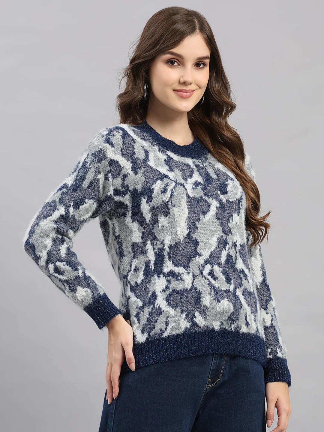 Women Multicolor Self Design Round Neck Full Sleeve Winter Top - Image 4