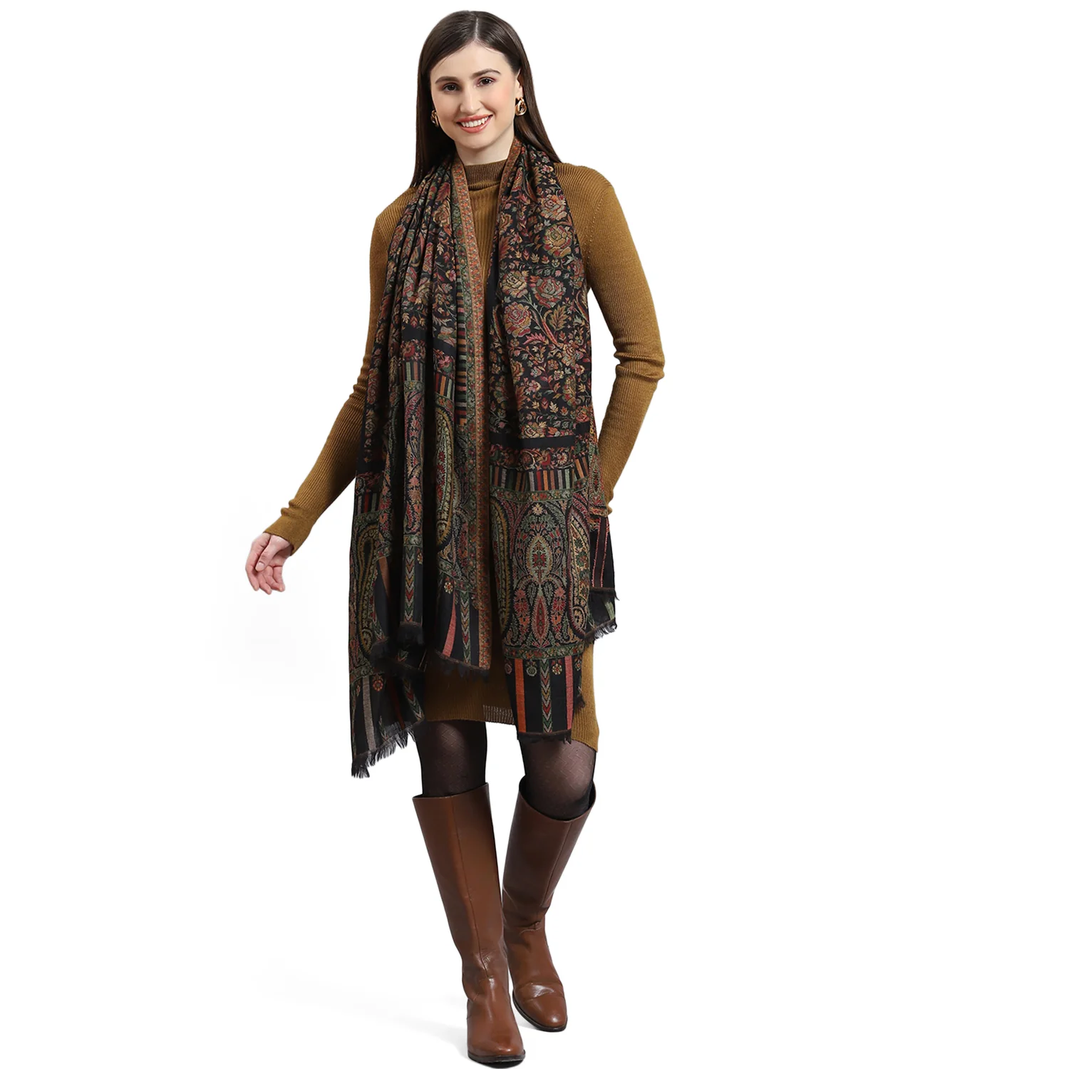 Women Multicolor Self Design Shawl - Image 5