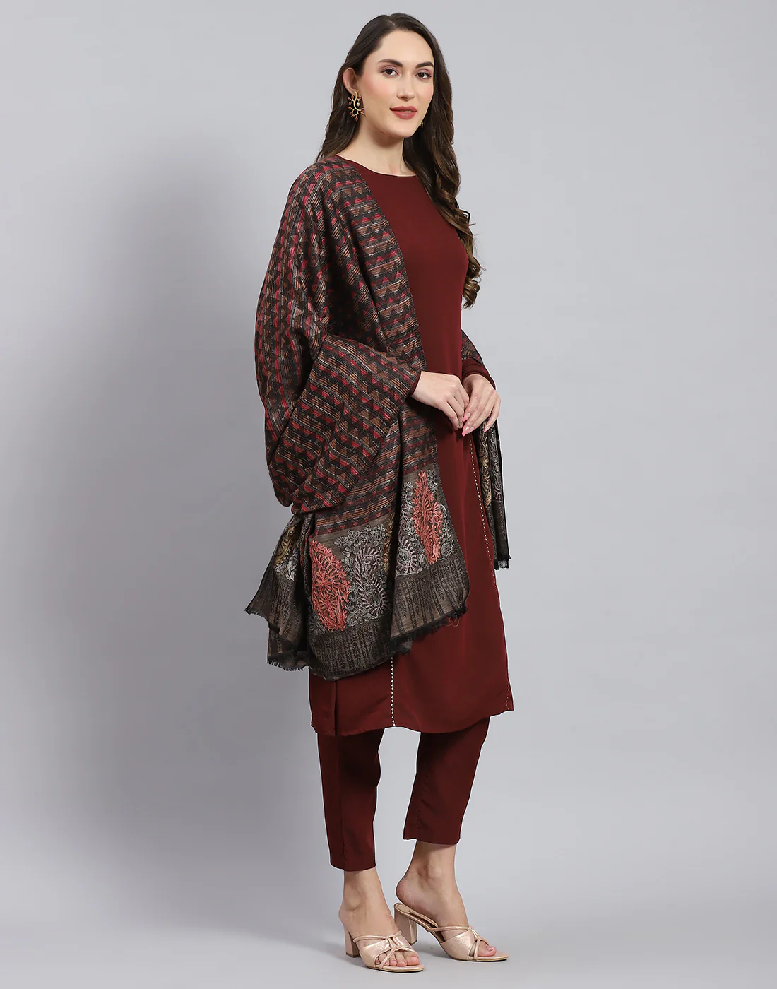 Women Multicolor Self Design Shawl - Image 5