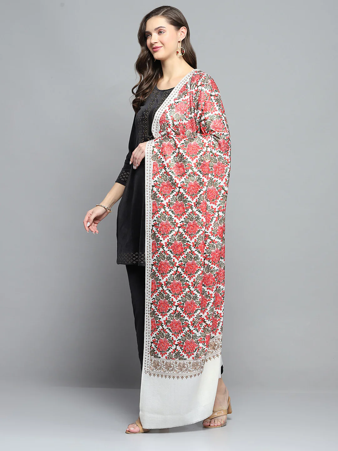 Women Multicolor Self Design Shawl - Image 3