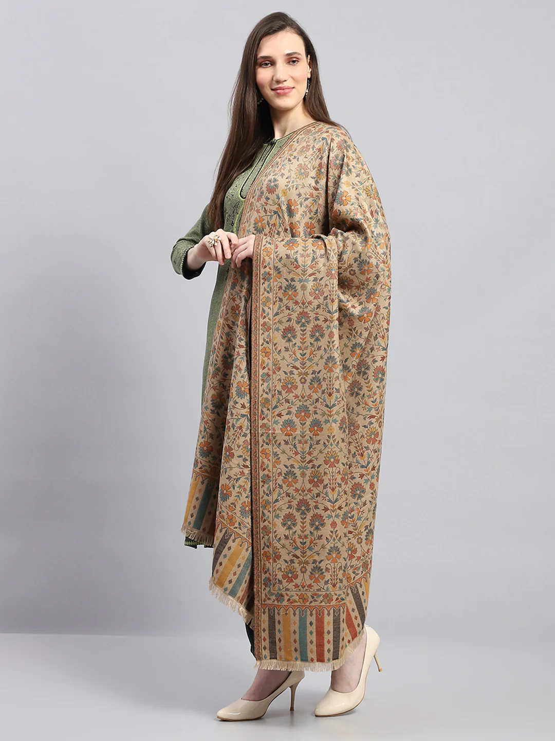 Women Multicolor Self Design Shawl - Image 3