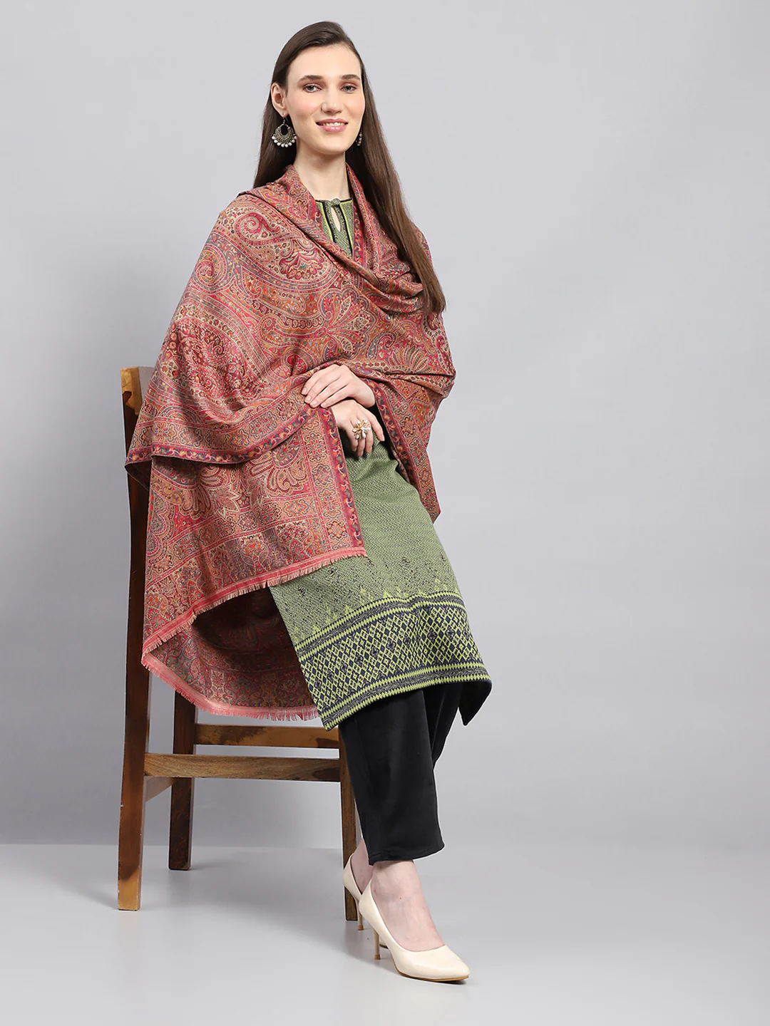 Women Multicolor Self Design Shawl - Image 5