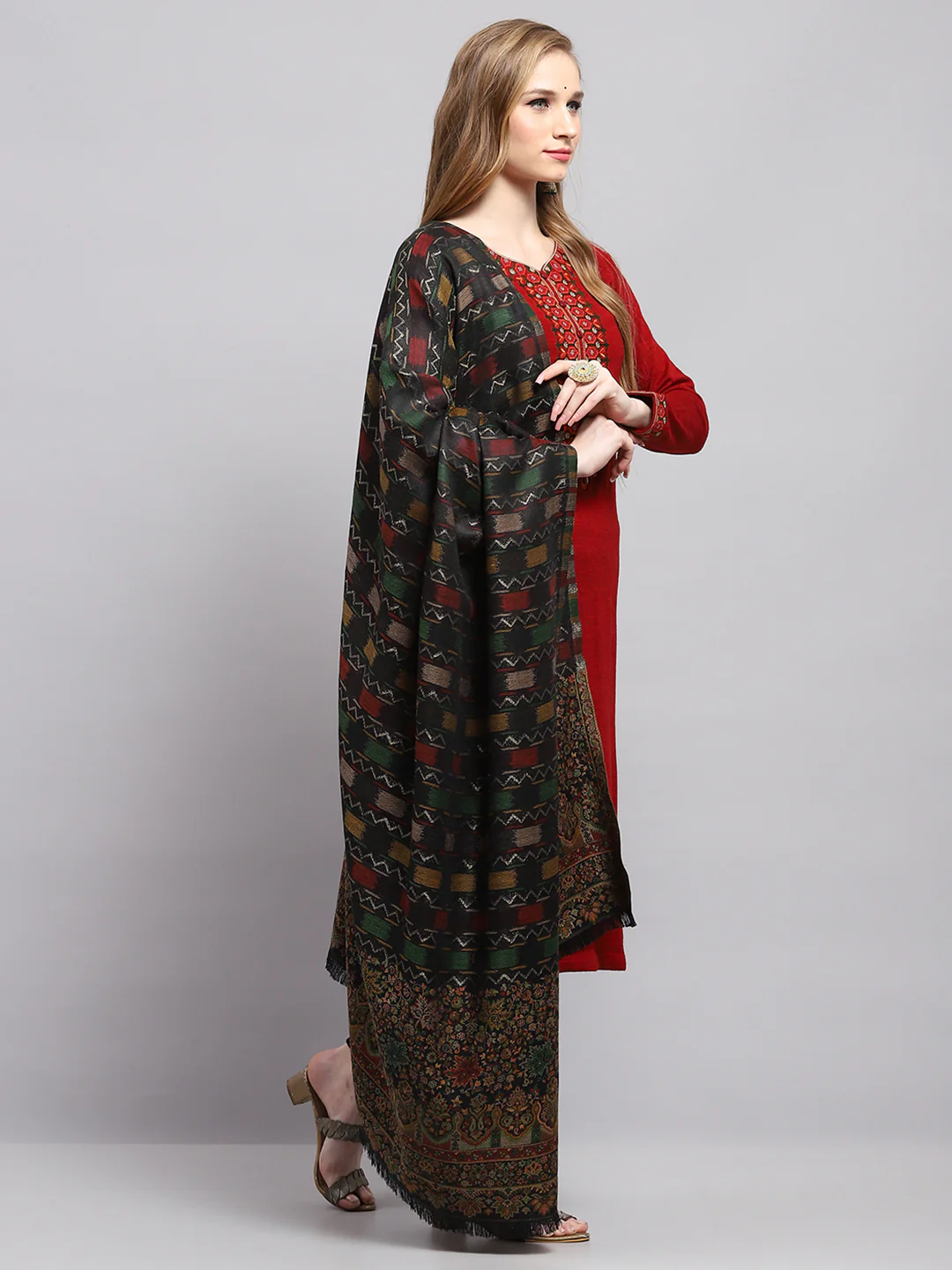 Women Multicolor Self Design Shawl - Image 4