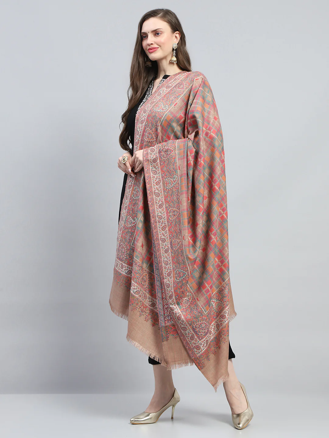 Women Multicolor Self Design Shawl - Image 3
