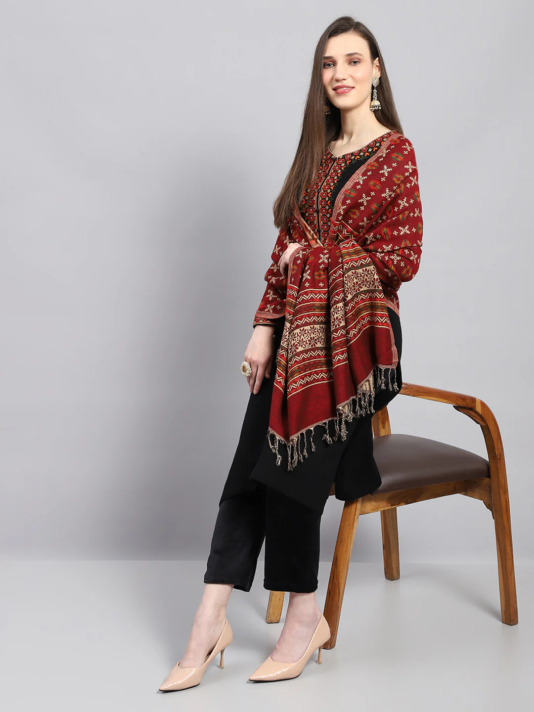Women Multicolor Self Design Shawl - Image 2