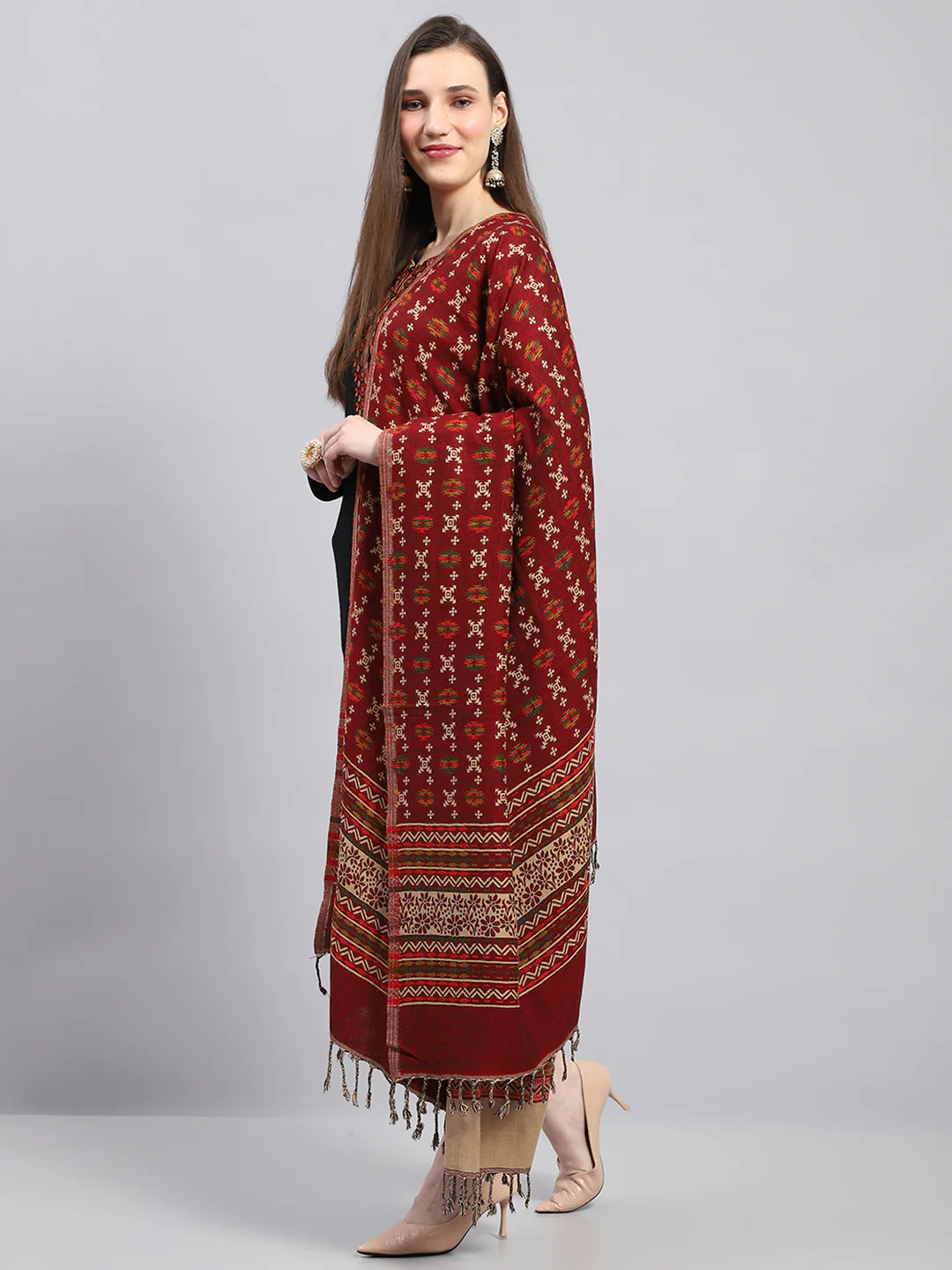 Women Multicolor Self Design Shawl - Image 3