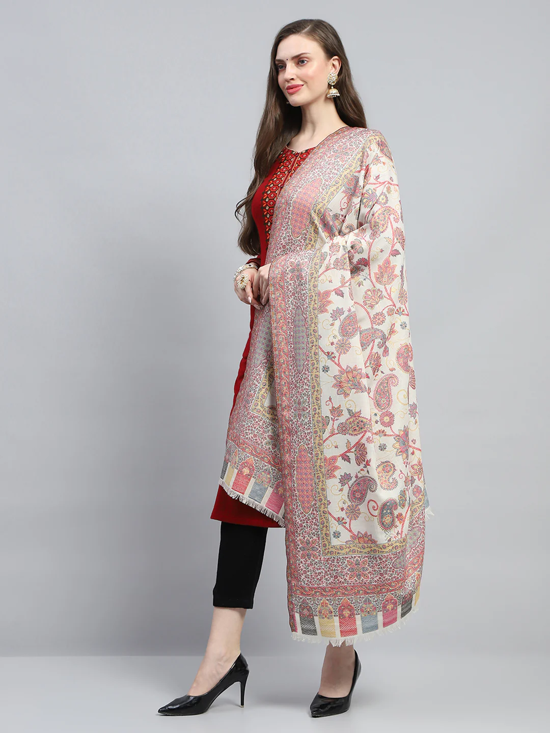 Women Multicolor Self Design Shawl - Image 3