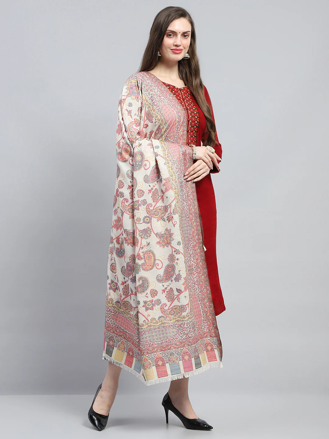 Women Multicolor Self Design Shawl - Image 4