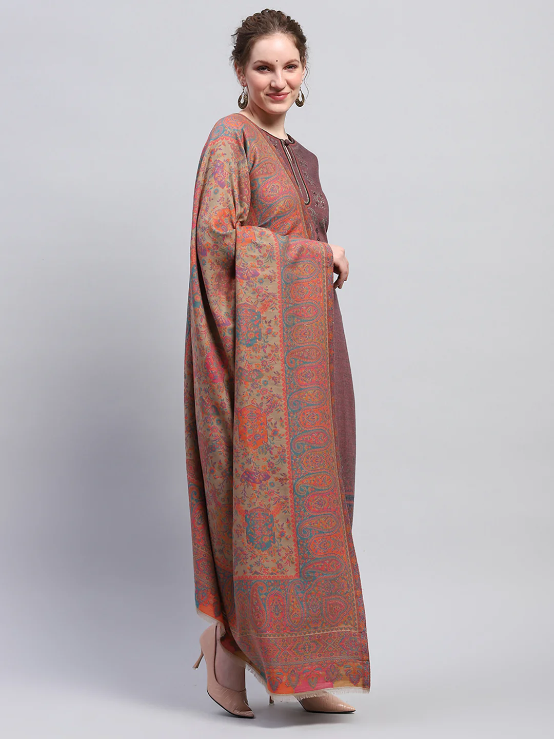 Women Multicolor Self Design Shawl - Image 4