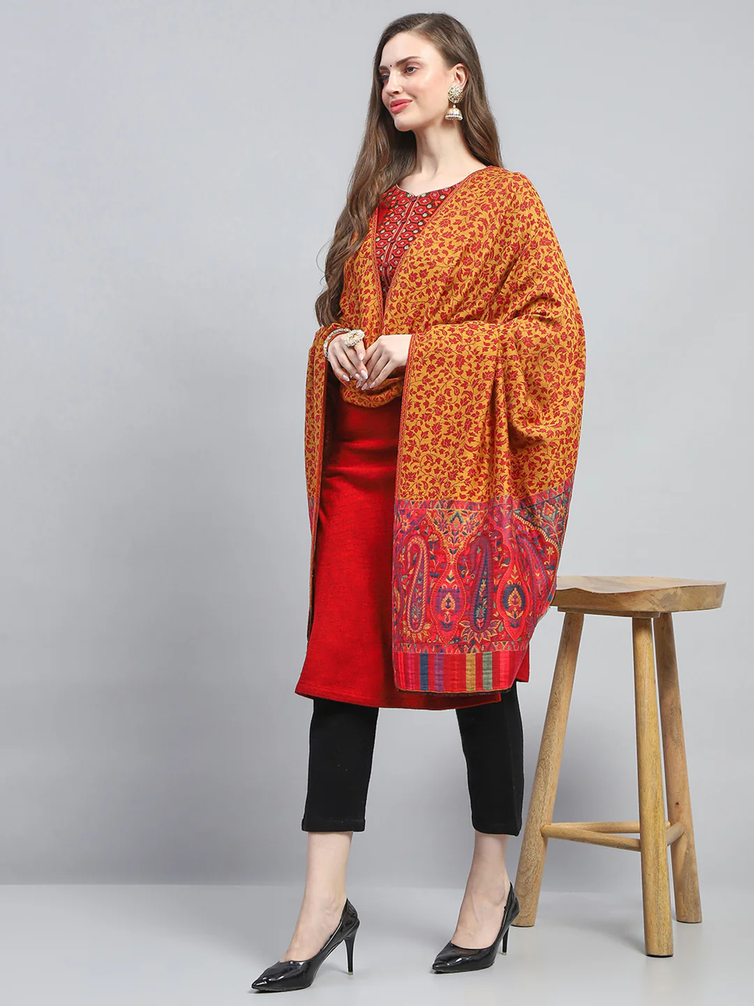 Women Multicolor Self Design Shawl - Image 5