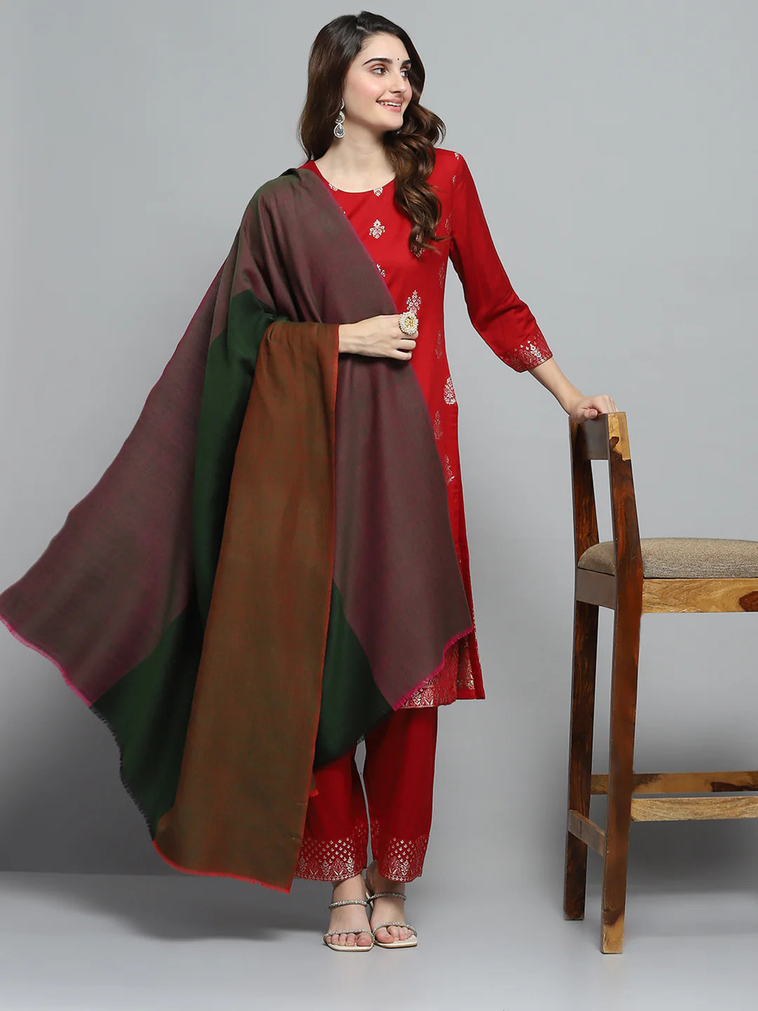 Women Multicolor Self Design Shawl - Image 2