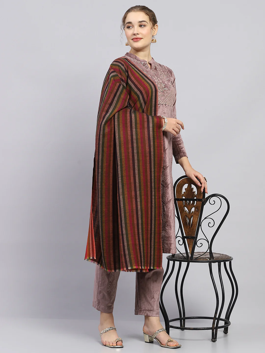 Women Multicolor Self Design Shawl - Image 2