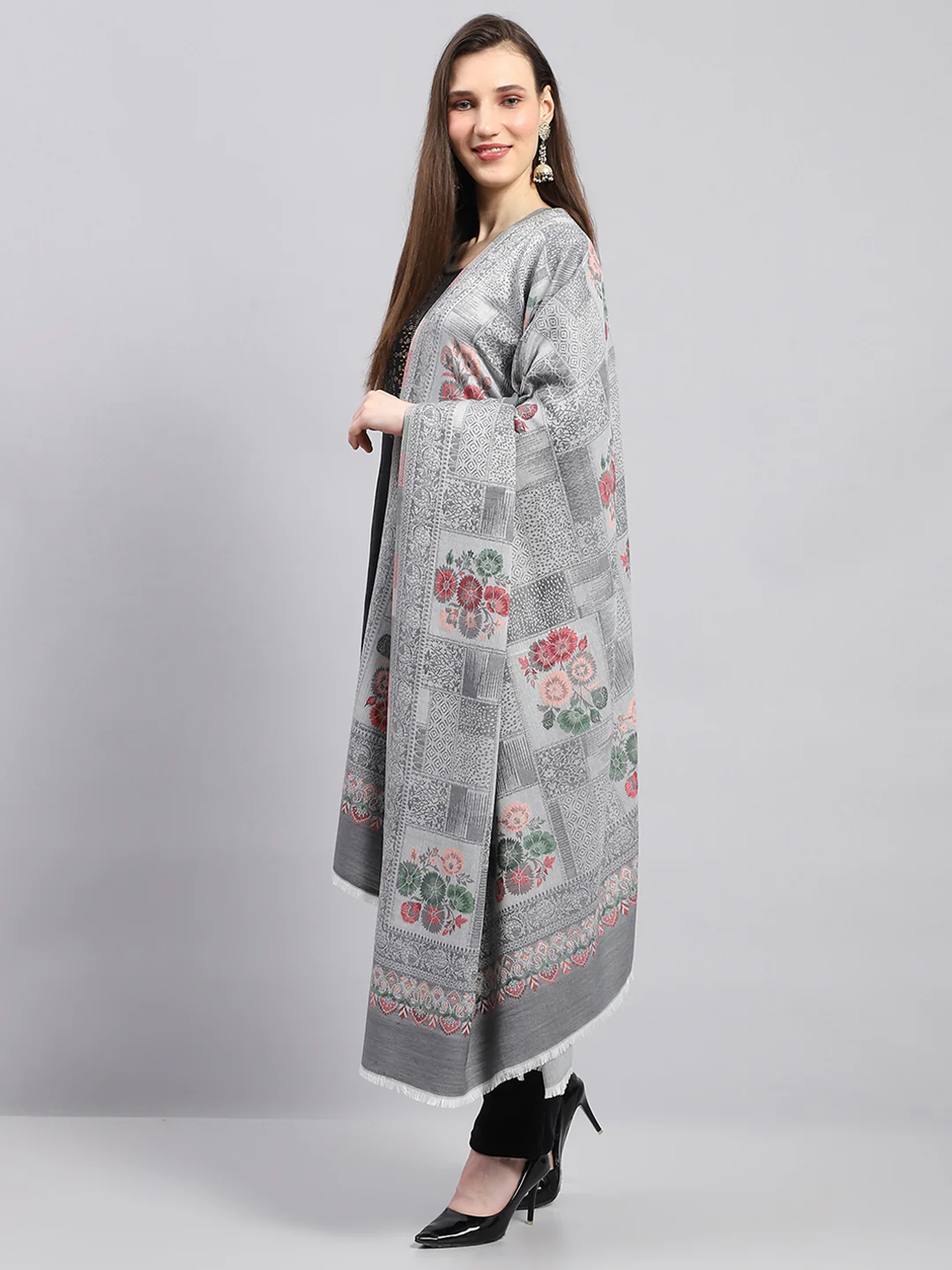 Women Multicolor Self Design Shawl - Image 3