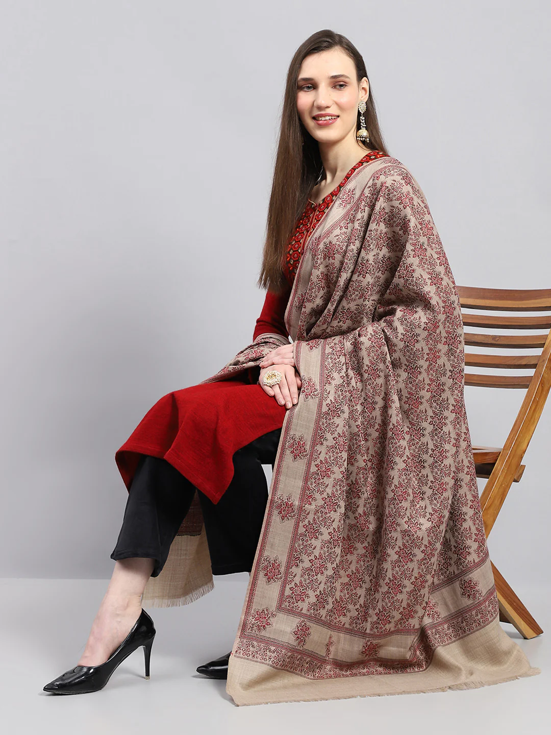 Women Multicolor Self Design Shawl - Image 2