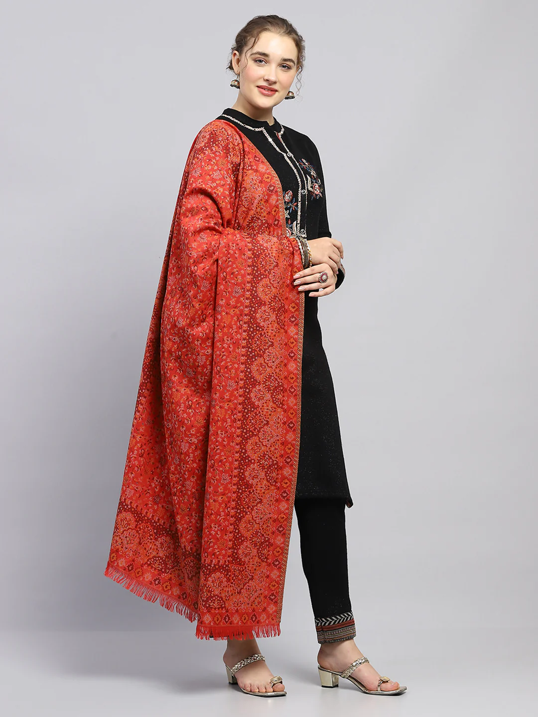 Women Multicolor Self Design Shawl - Image 4