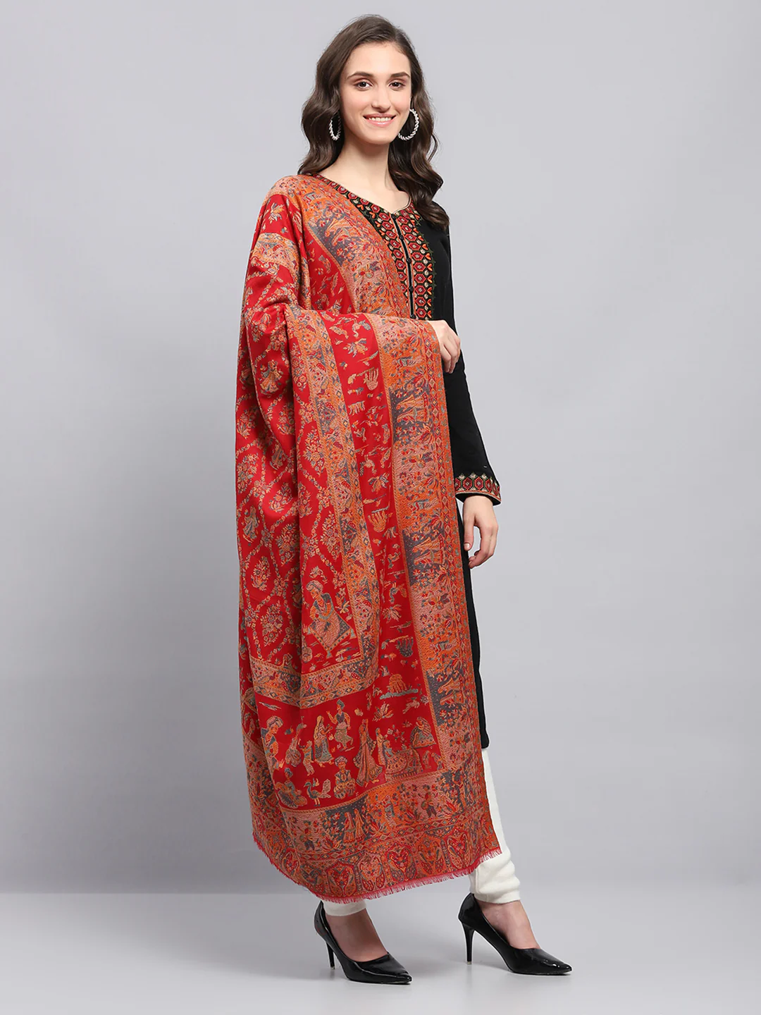 Women Multicolor Self Design Shawl - Image 4