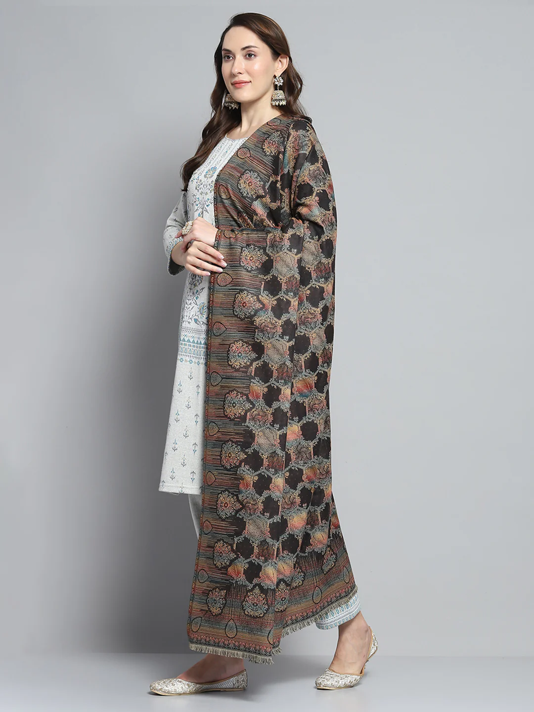 Women Multicolor Self Design Shawl - Image 3