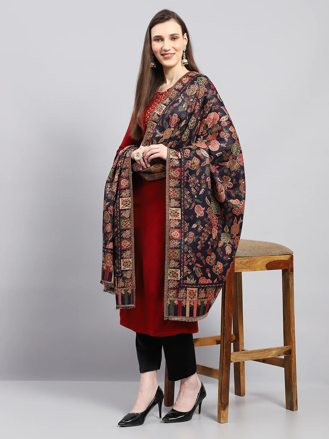 Women Multicolor Self Design Shawl - Image 2