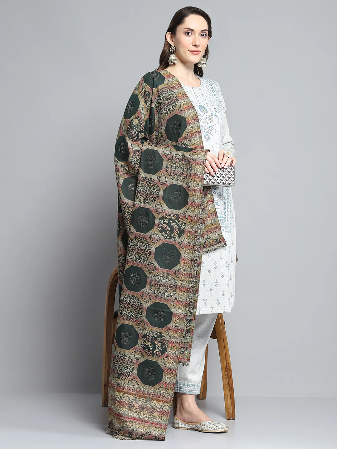 Women Multicolor Self Design Shawl - Image 2