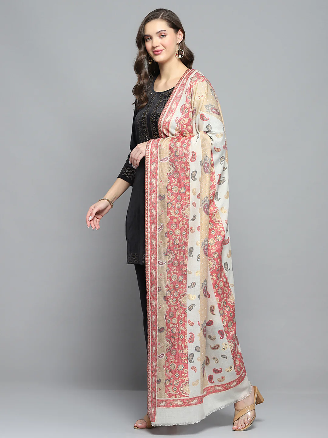Women Multicolor Self Design Shawl - Image 3