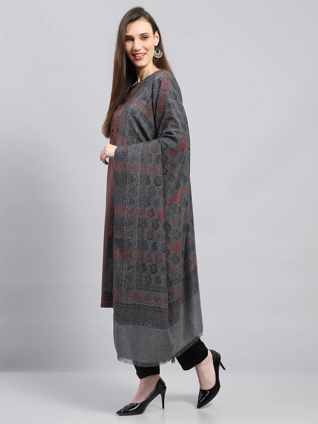 Women Multicolor Self Design Shawl - Image 3