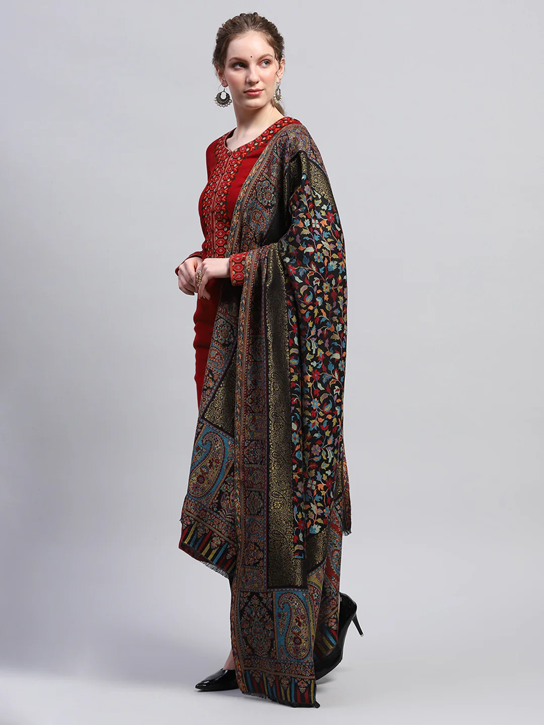 Women Multicolor Self Design Shawl - Image 3
