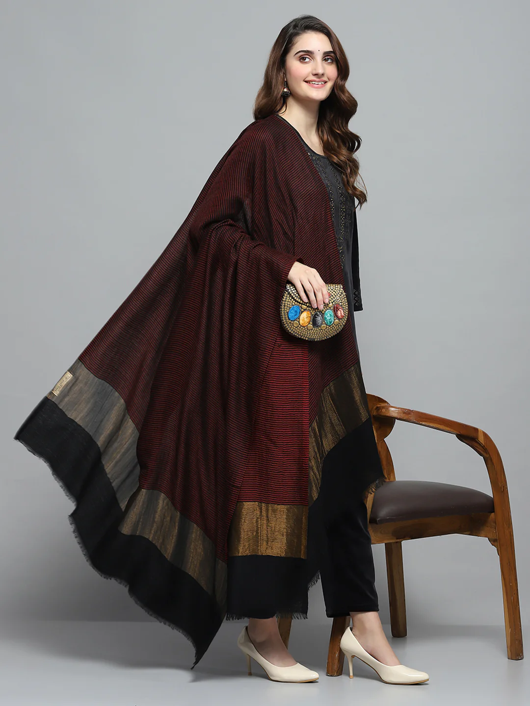 Women Multicolor Self Design Shawl - Image 2