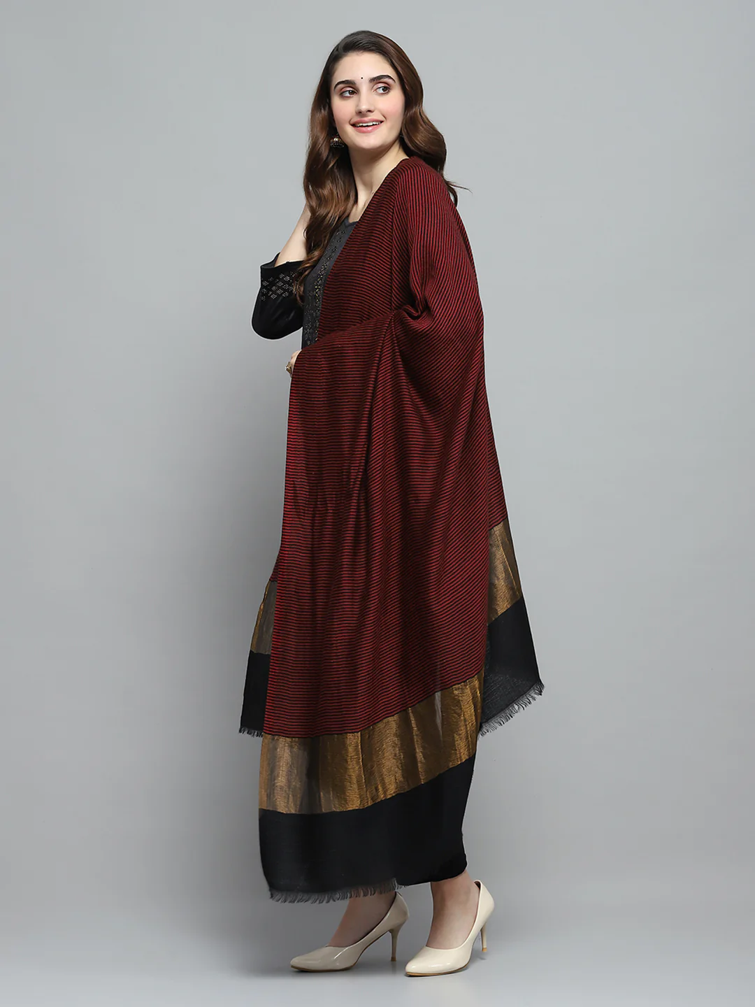 Women Multicolor Self Design Shawl - Image 3