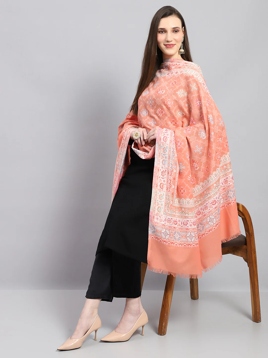 Women Multicolor Self Design Shawl - Image 2