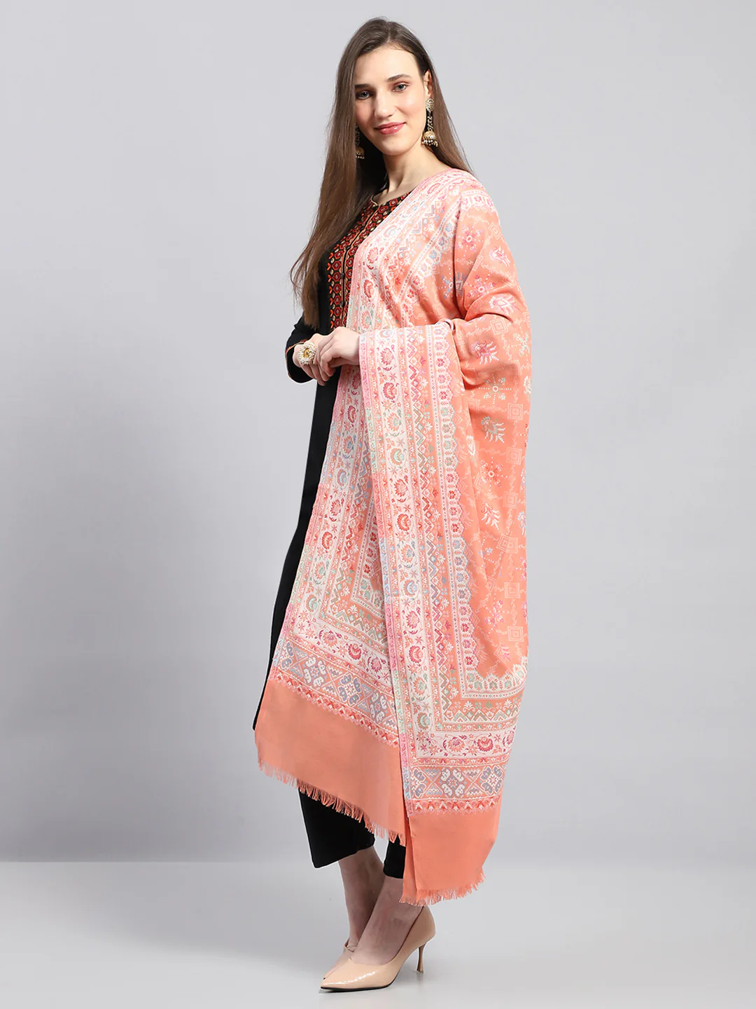 Women Multicolor Self Design Shawl - Image 3