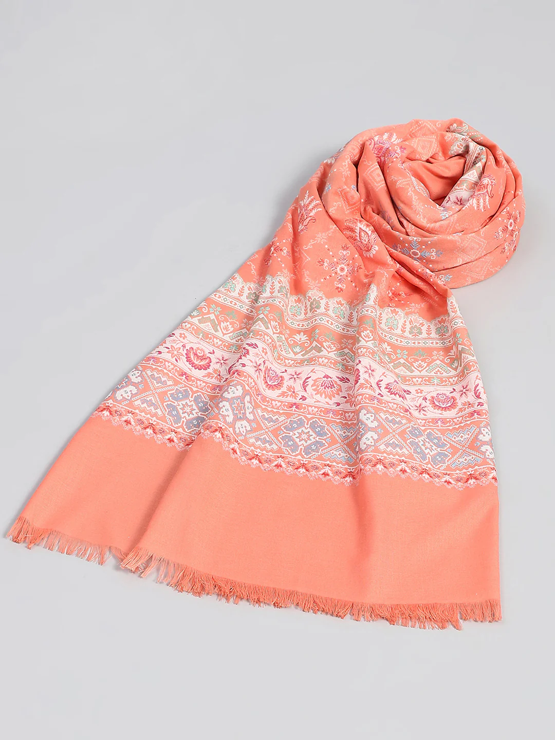 Women Multicolor Self Design Shawl - Image 5