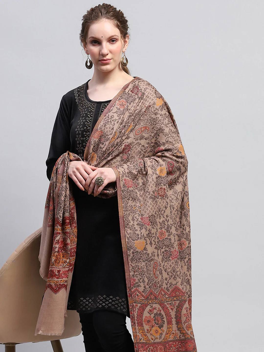 Women Multicolor Self Design Shawl - Image 2