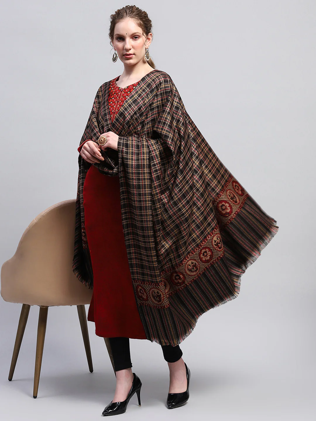 Women Multicolor Self Design Shawl - Image 5