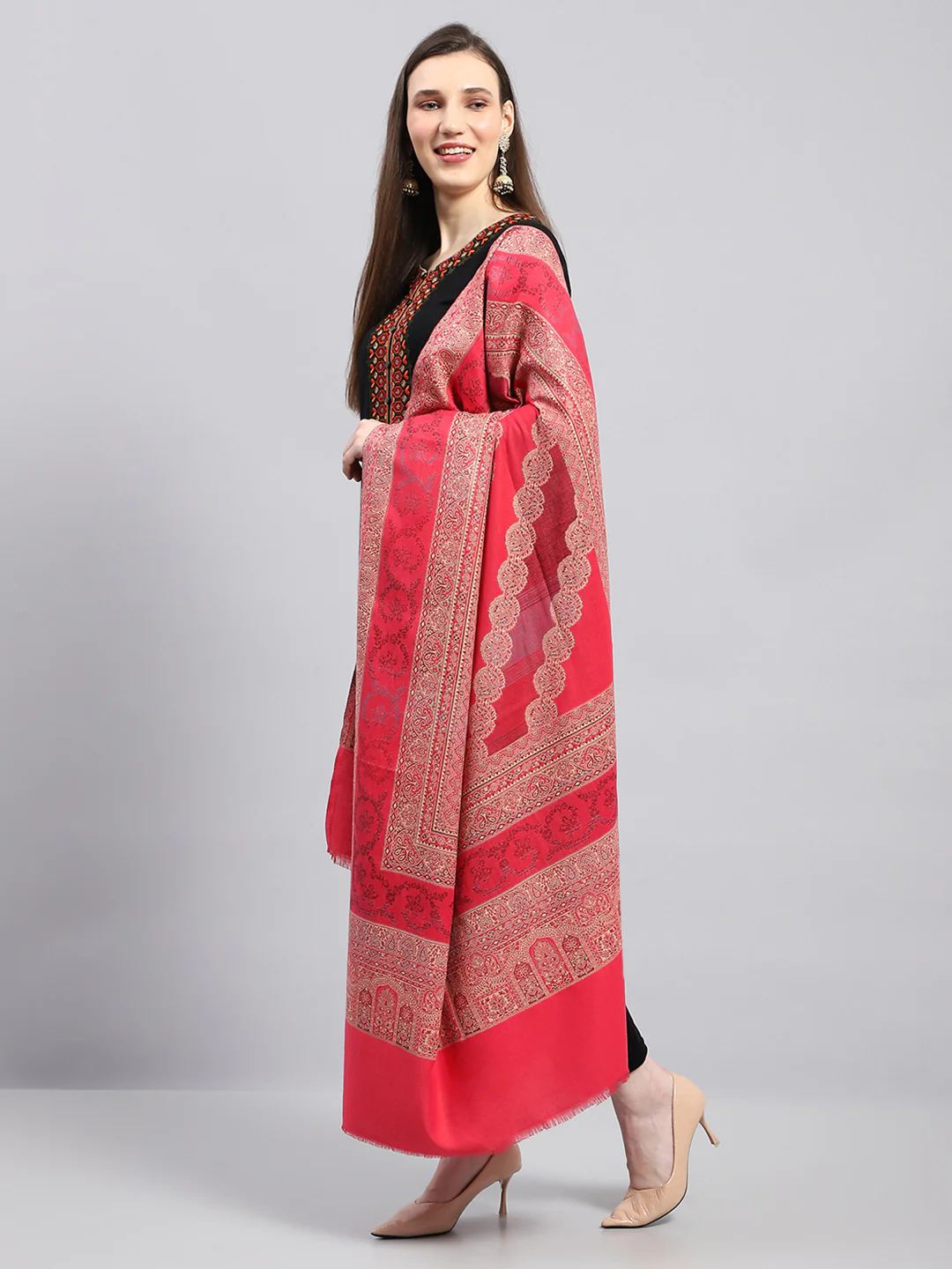 Women Multicolor Self Design Shawl - Image 3