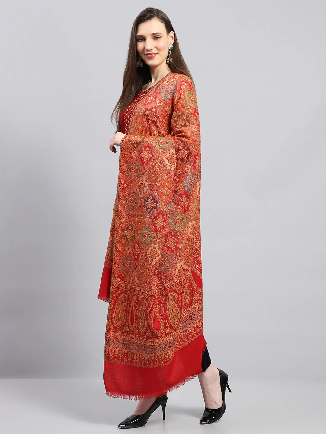 Women Multicolor Self Design Shawl - Image 3